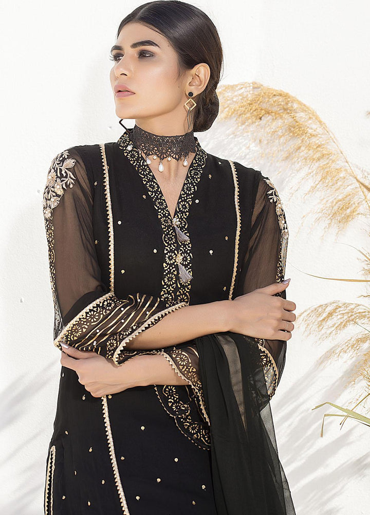 Aisha Fatema Luxury Pret Embroidered Chiffon 2 Piece Suit SHIMMERING BLACK