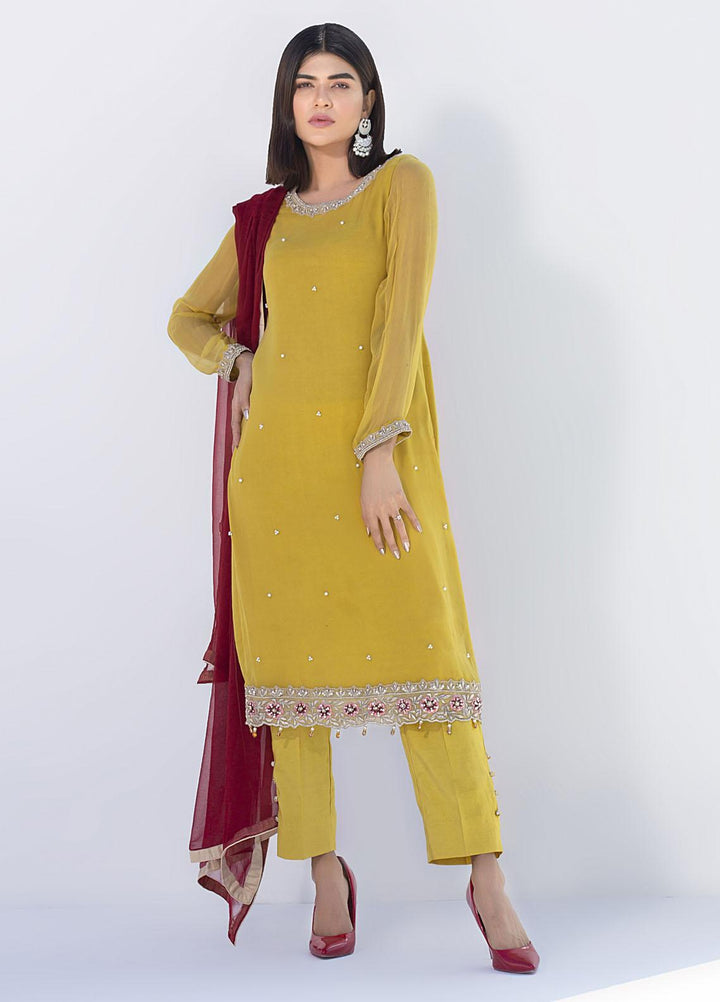 Aisha Fatema Luxury Pret Embroidered Chiffon 2 Piece Suit AESTHETIC YELLOW