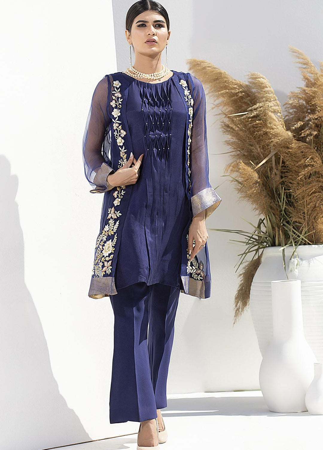 Aisha Fatema Luxury Pret Embroidered Organza 2 Piece Suit MIDNIGHT BLUE