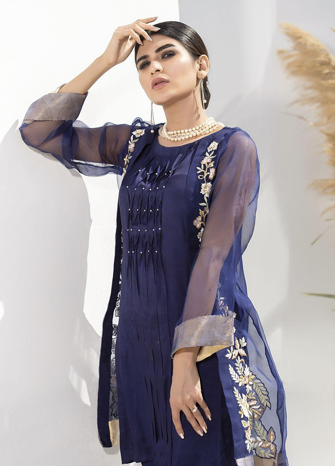 Aisha Fatema Luxury Pret Embroidered Organza 2 Piece Suit MIDNIGHT BLUE
