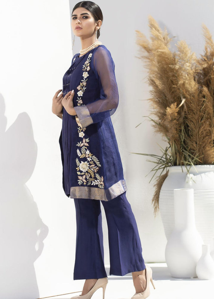 Aisha Fatema Luxury Pret Embroidered Organza 2 Piece Suit MIDNIGHT BLUE