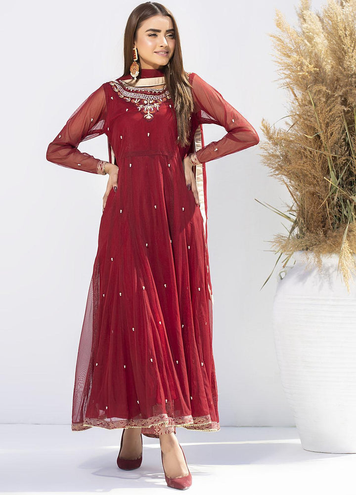 Aisha Fatema Luxury Pret Embroidered Net 2 Piece Suit CHERRY RED