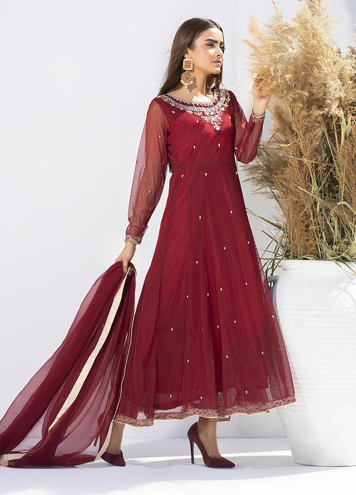 Aisha Fatema Luxury Pret Embroidered Net 2 Piece Suit CHERRY RED