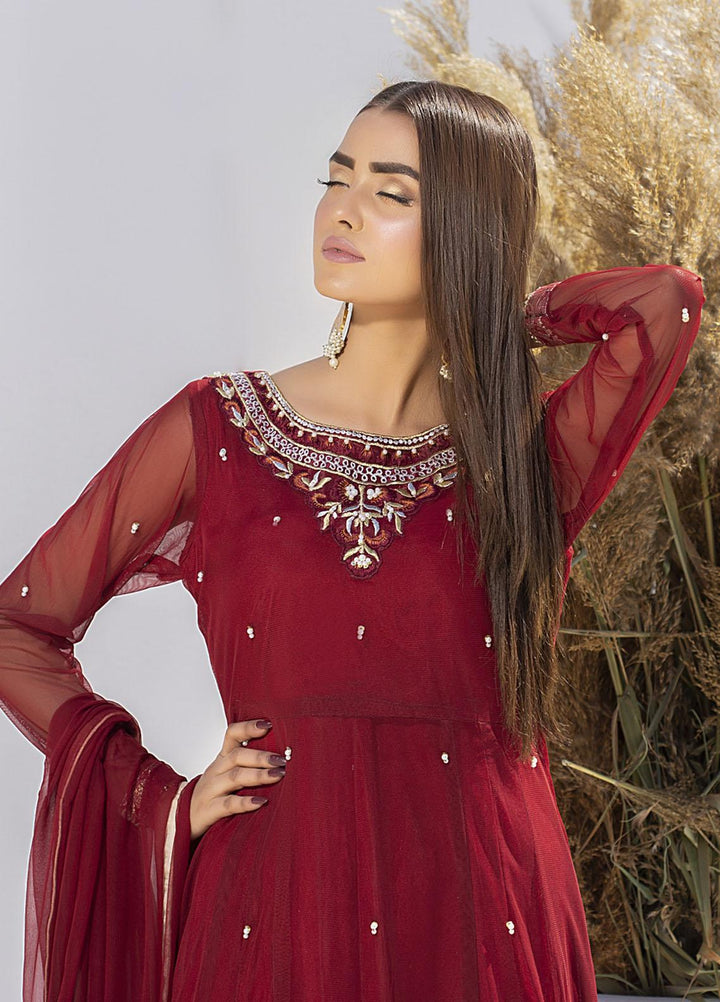 Aisha Fatema Luxury Pret Embroidered Net 2 Piece Suit CHERRY RED
