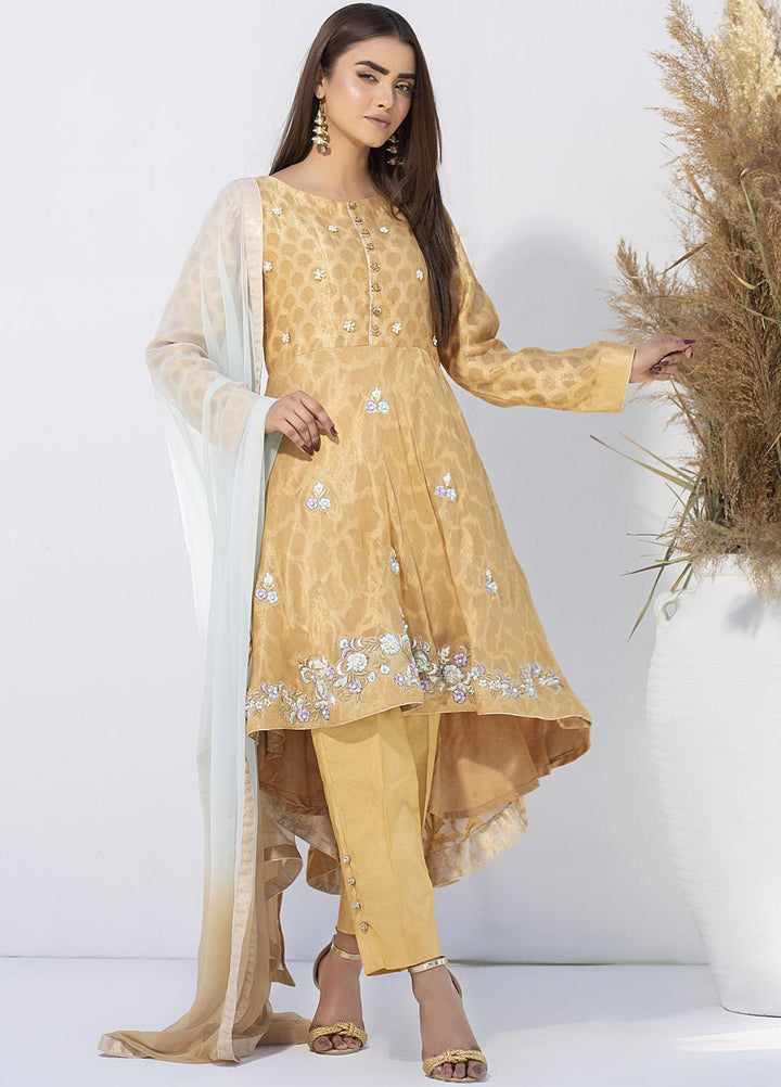 Aisha Fatema Luxury Pret Embroidered Missouri 2 Piece Suit MUSTARD MINT