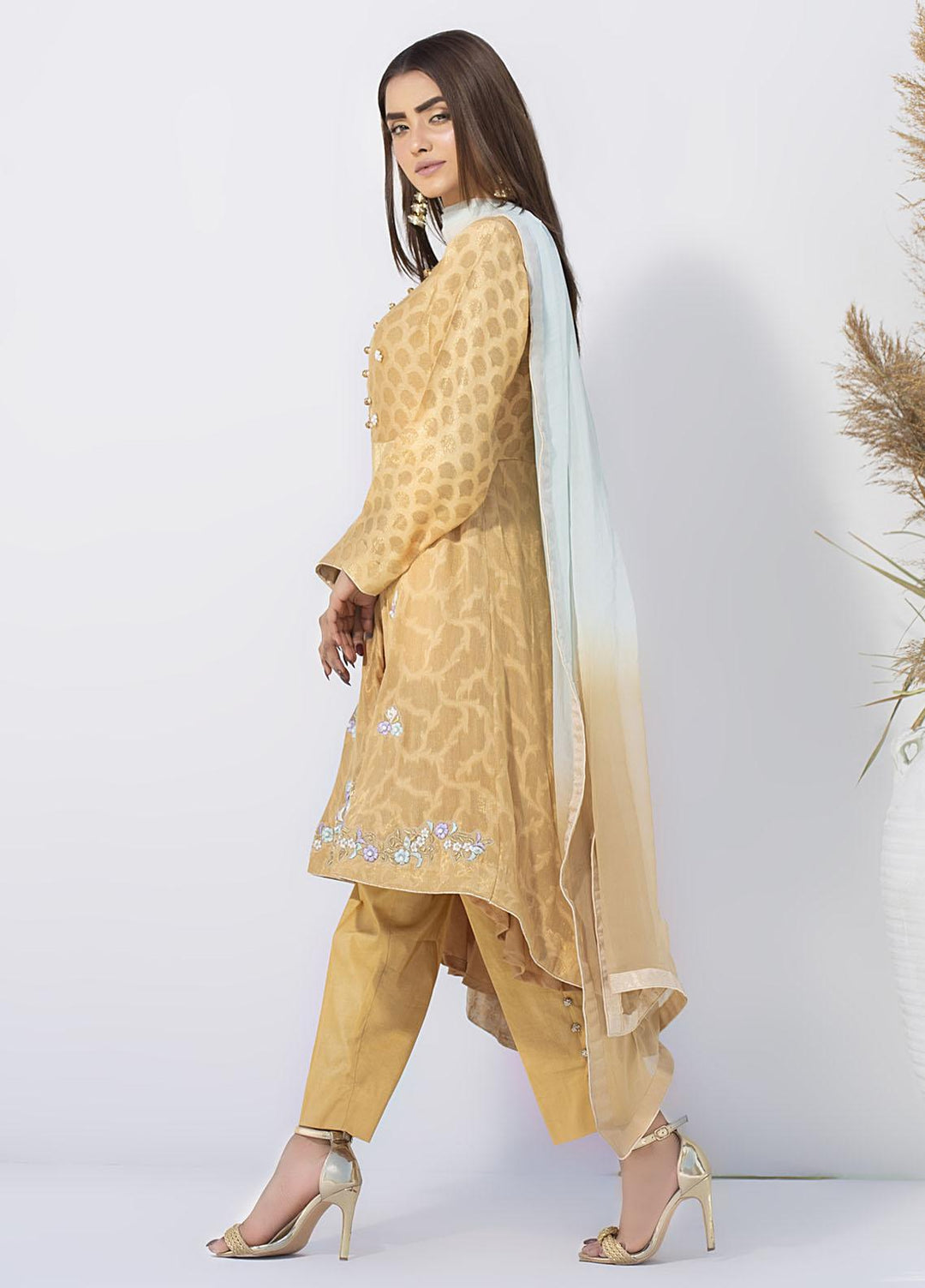 Aisha Fatema Luxury Pret Embroidered Missouri 2 Piece Suit MUSTARD MINT