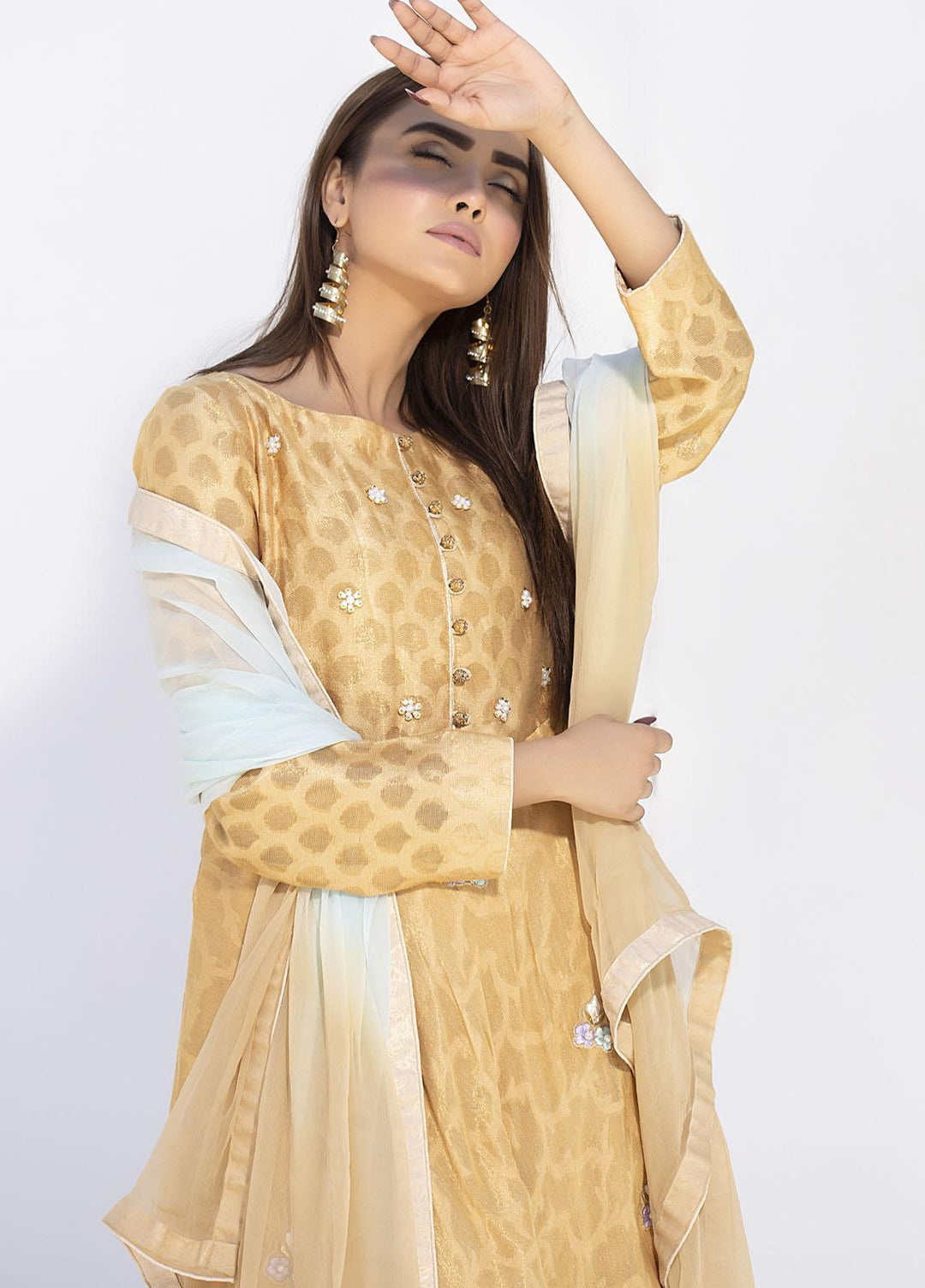 Aisha Fatema Luxury Pret Embroidered Missouri 2 Piece Suit MUSTARD MINT