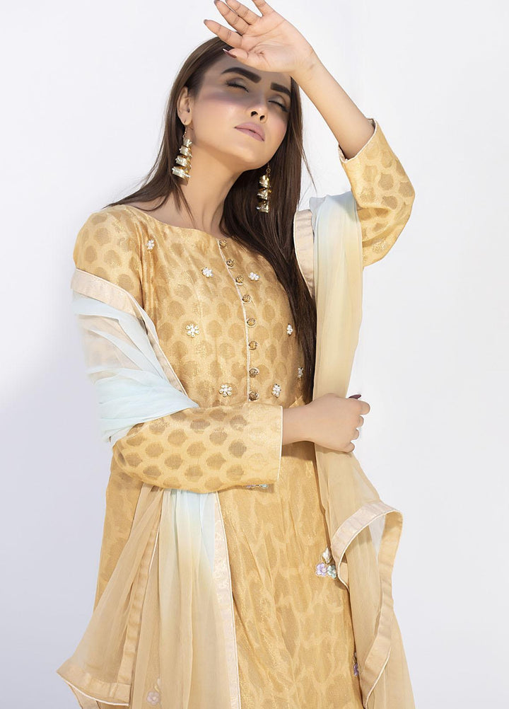 Aisha Fatema Luxury Pret Embroidered Missouri 2 Piece Suit MUSTARD MINT