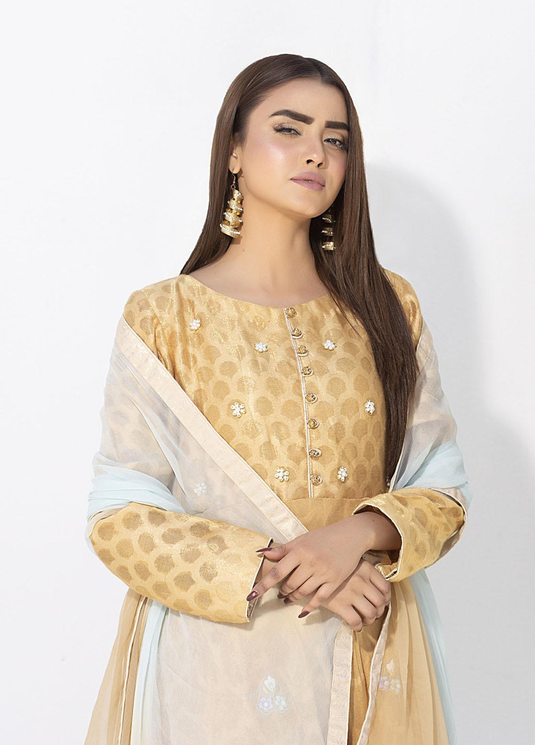 Aisha Fatema Luxury Pret Embroidered Missouri 2 Piece Suit MUSTARD MINT