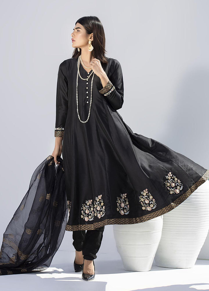 Aisha Fatema Luxury Pret Embroidered Silk 2 Piece Suit SLEEK BLACK