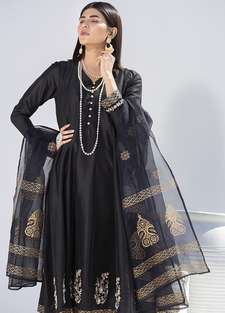 Aisha Fatema Luxury Pret Embroidered Silk 2 Piece Suit SLEEK BLACK
