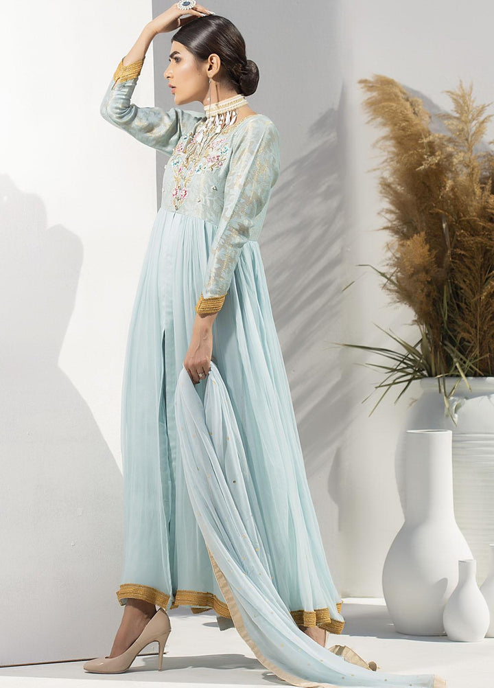 Aisha Fatema Luxury Pret Embroidered Chiffon 2 Piece Suit CELESTIAL BLUE LUXE