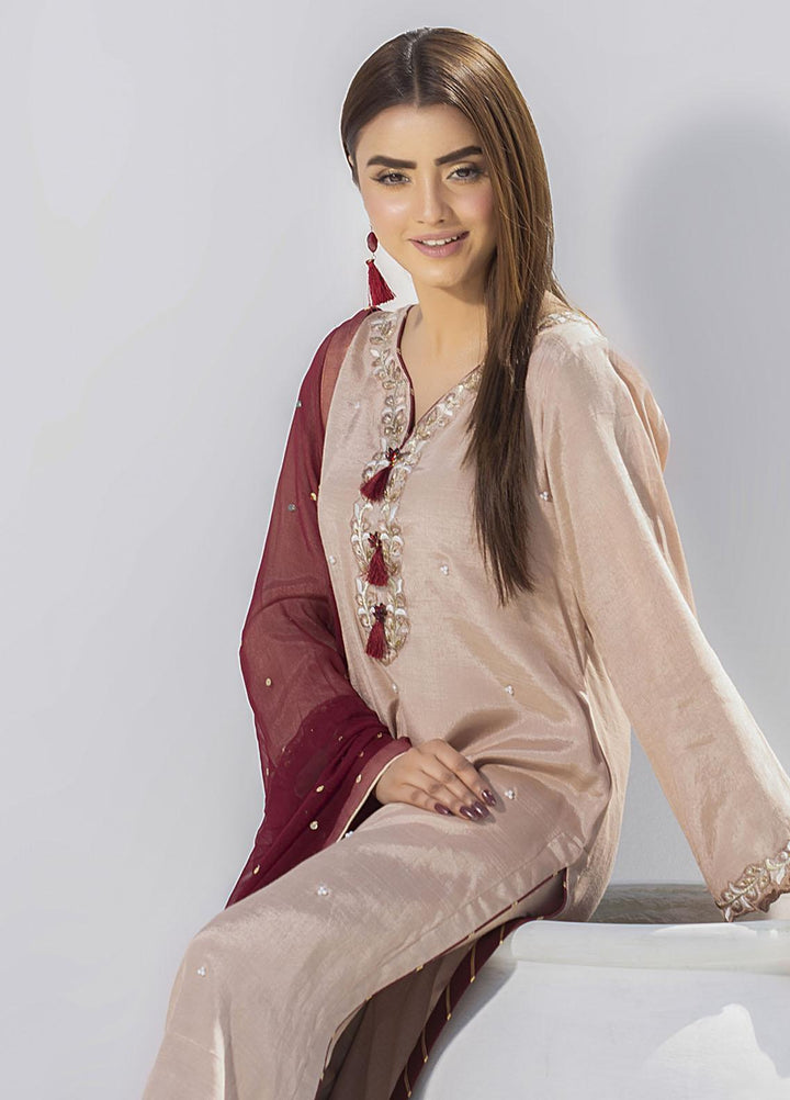 Aisha Fatema Luxury Pret Embroidered Raw Silk 2 Piece Suit FAWN ELEGANCE