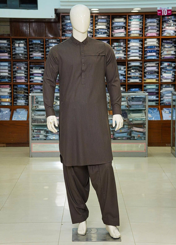 Aizaz Zafar Wash N Wear Formal Kameez Shalwar for Men -  D-685 Brown