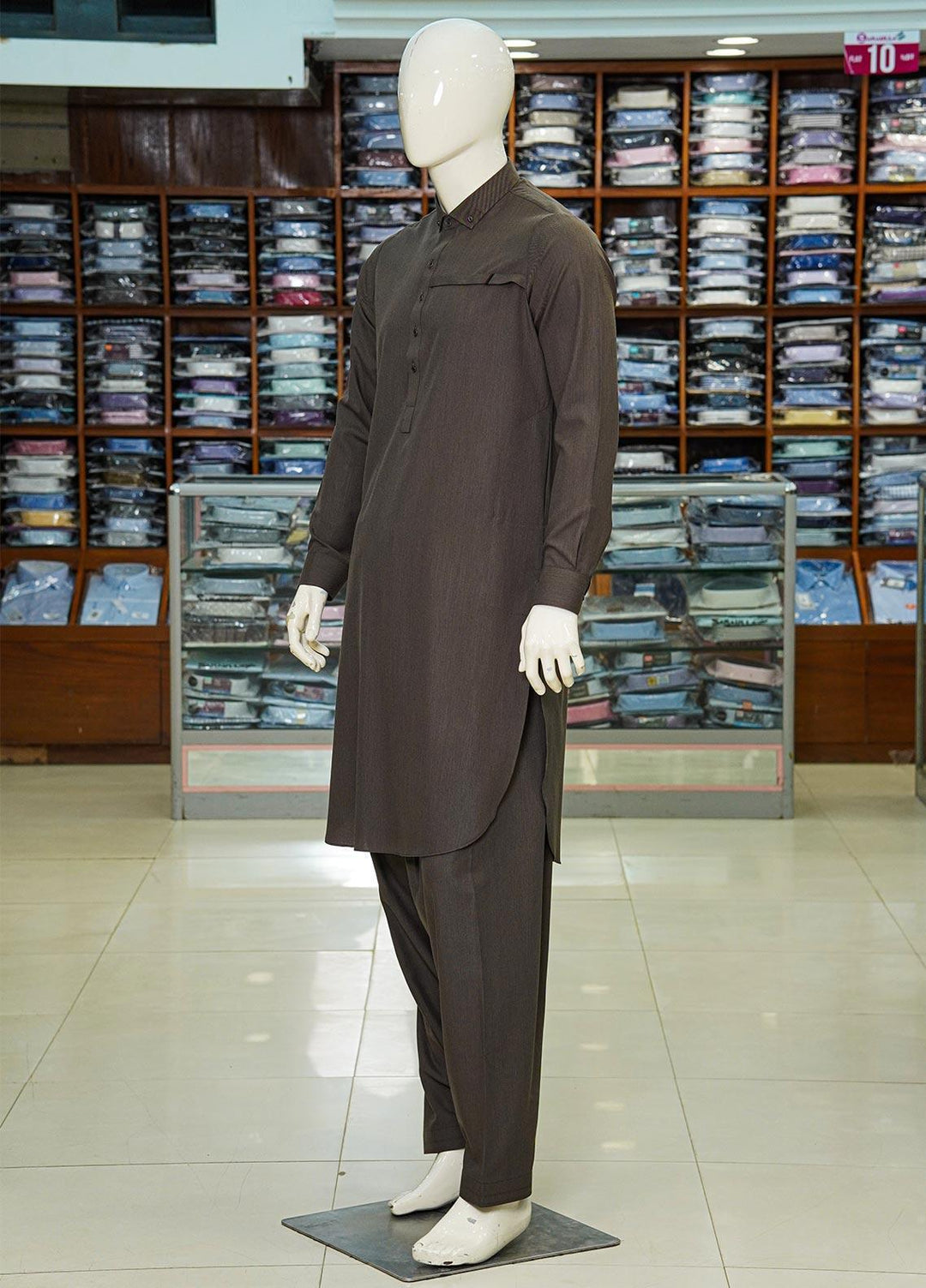 Aizaz Zafar Wash N Wear Formal Kameez Shalwar for Men -  D-685 Brown