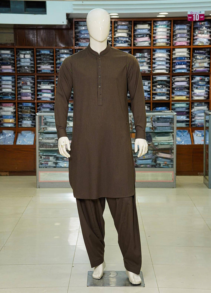 Aizaz Zafar Wash N Wear Formal Kameez Shalwar for Men -  D-85 Brown