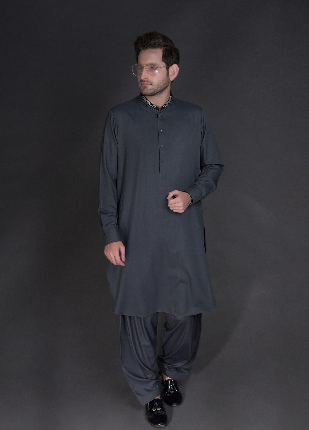Aizaz Zafar Wash N Wear Formal Kameez Shalwar for Men -  D-685 Grey