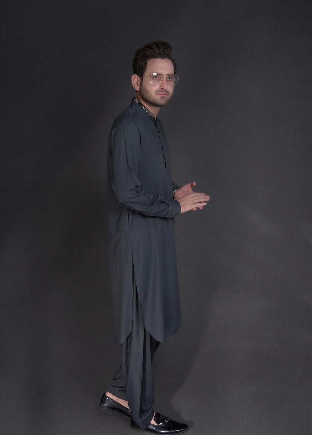 Aizaz Zafar Wash N Wear Formal Kameez Shalwar for Men -  D-685 Grey