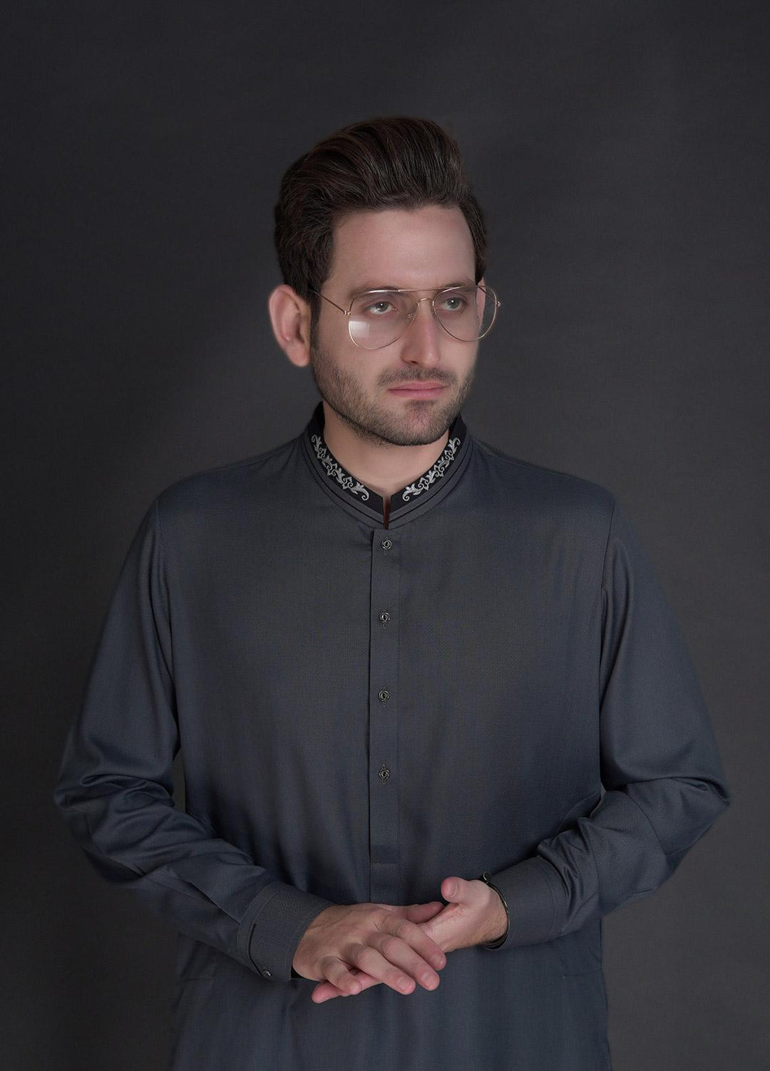 Aizaz Zafar Wash N Wear Formal Kameez Shalwar for Men -  D-685 Grey