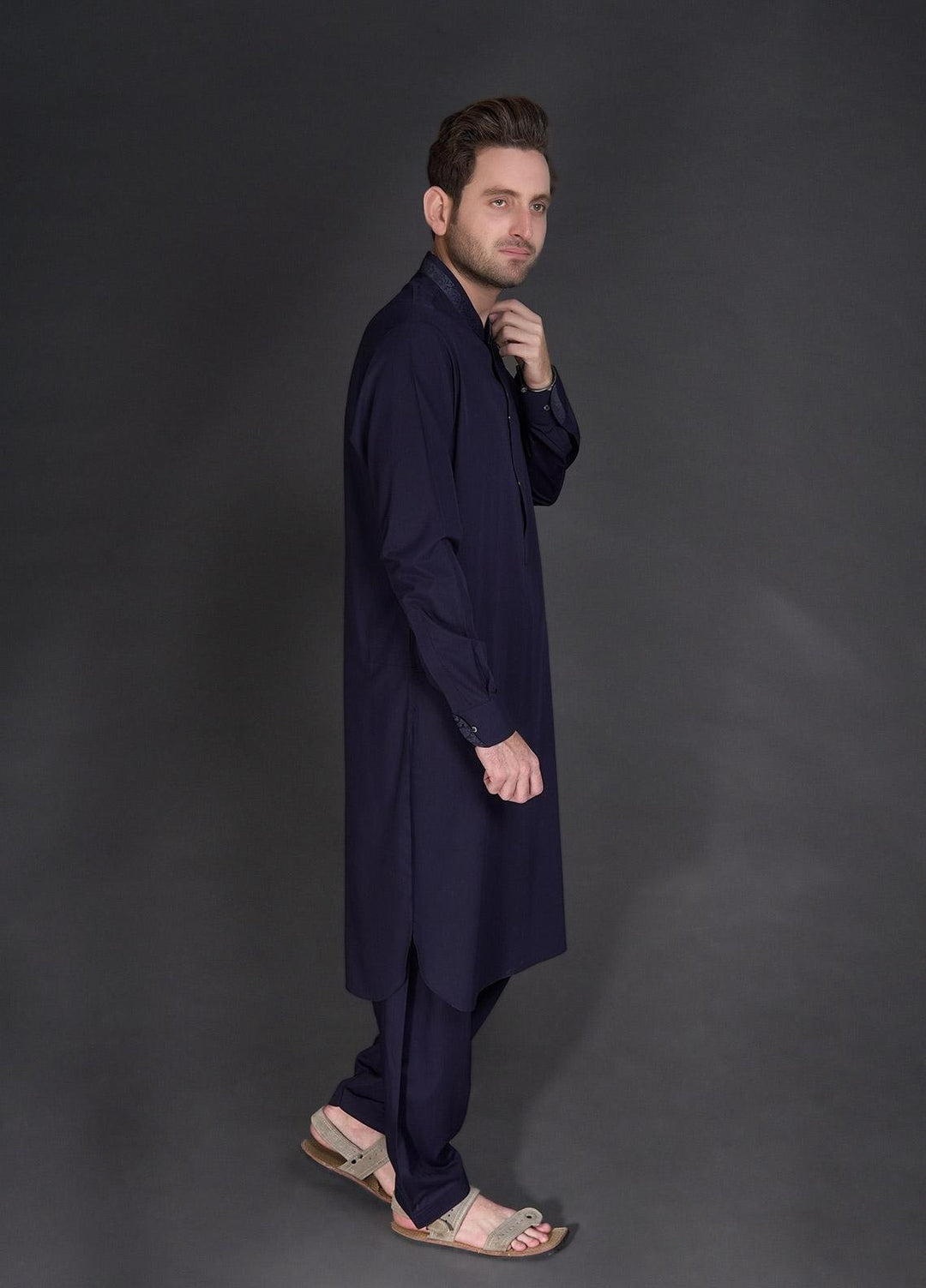 Aizaz Zafar Wash N Wear Formal Men Kameez Shalwar -  D-685 N-Blue