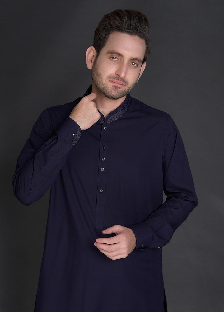 Aizaz Zafar Wash N Wear Formal Men Kameez Shalwar -  D-685 N-Blue