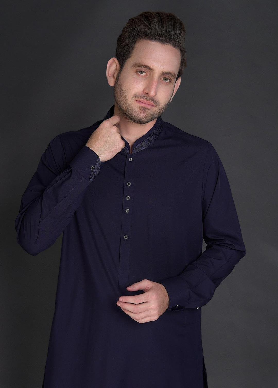 Aizaz Zafar Wash N Wear Formal Men Kameez Shalwar -  D-685 N-Blue