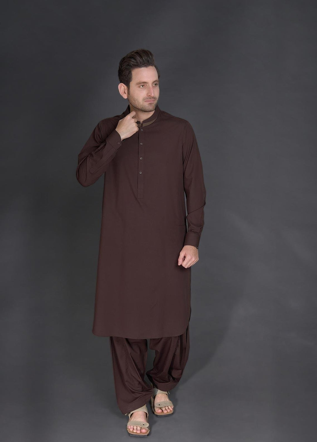 Aizaz Zafar Wash N Wear Formal Kameez Shalwar for Men -  D-685 Dark Brown