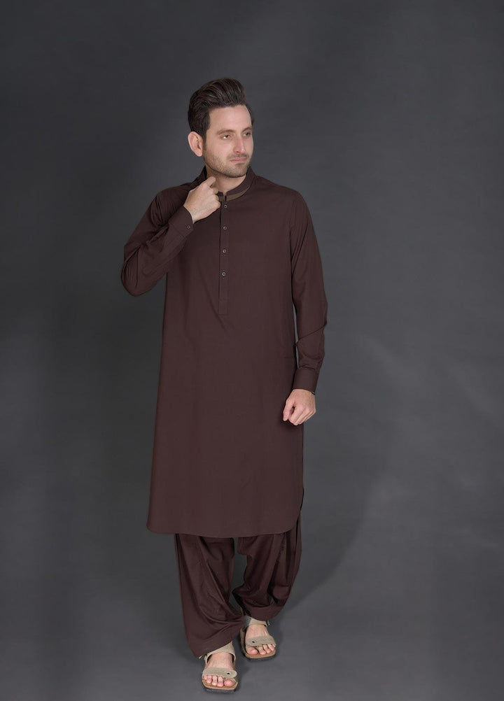 Aizaz Zafar Wash N Wear Formal Kameez Shalwar for Men -  D-685 Dark Brown