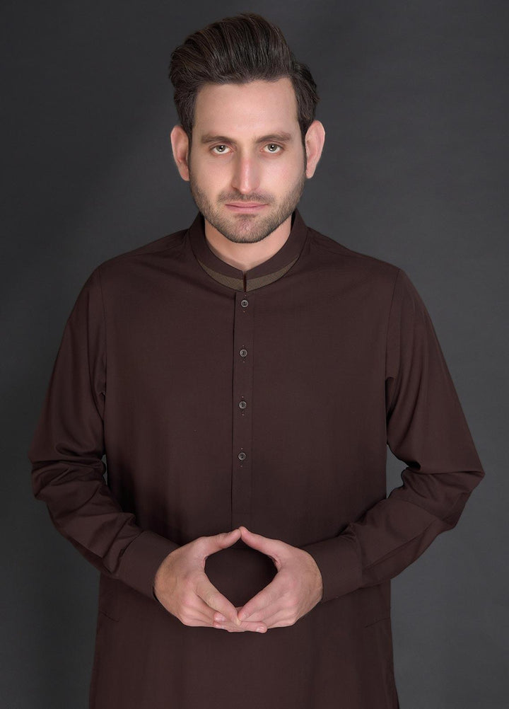 Aizaz Zafar Wash N Wear Formal Kameez Shalwar for Men -  D-685 Dark Brown