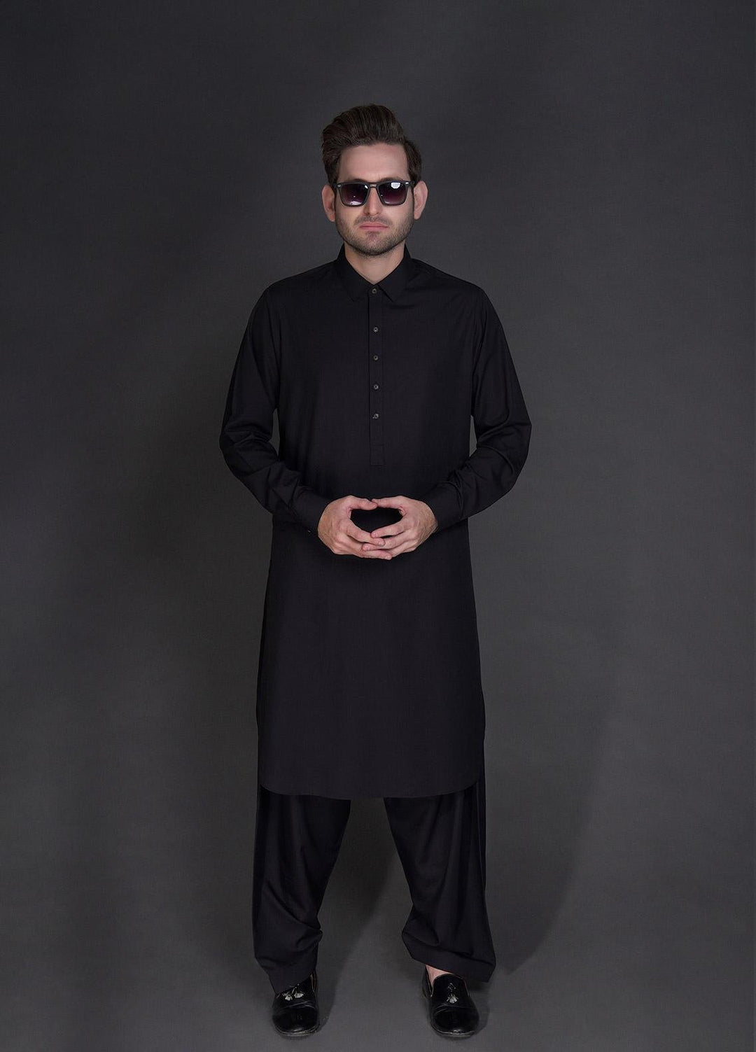 Aizaz Zafar Wash N Wear Formal Men Kameez Shalwar -  D-685 Black