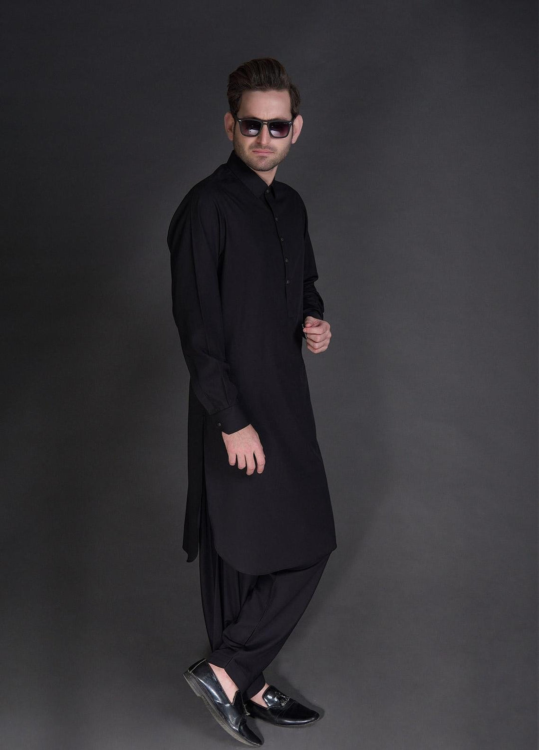 Aizaz Zafar Wash N Wear Formal Men Kameez Shalwar -  D-685 Black