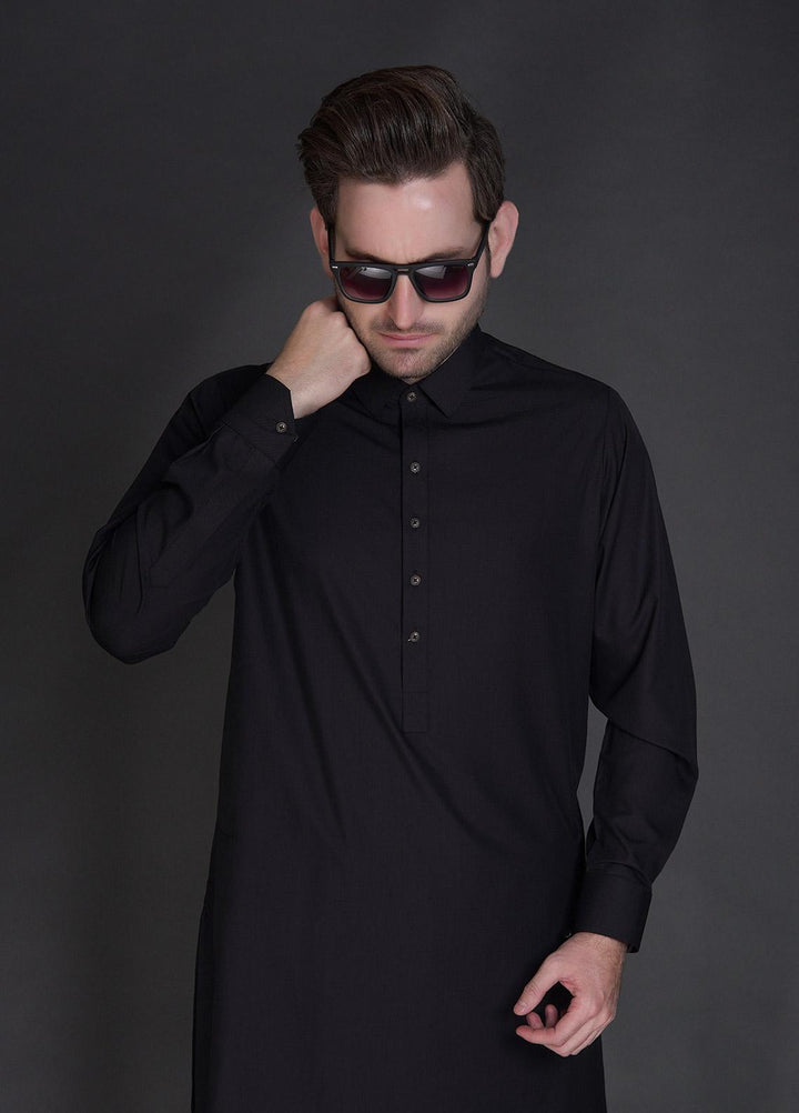 Aizaz Zafar Wash N Wear Formal Men Kameez Shalwar -  D-685 Black