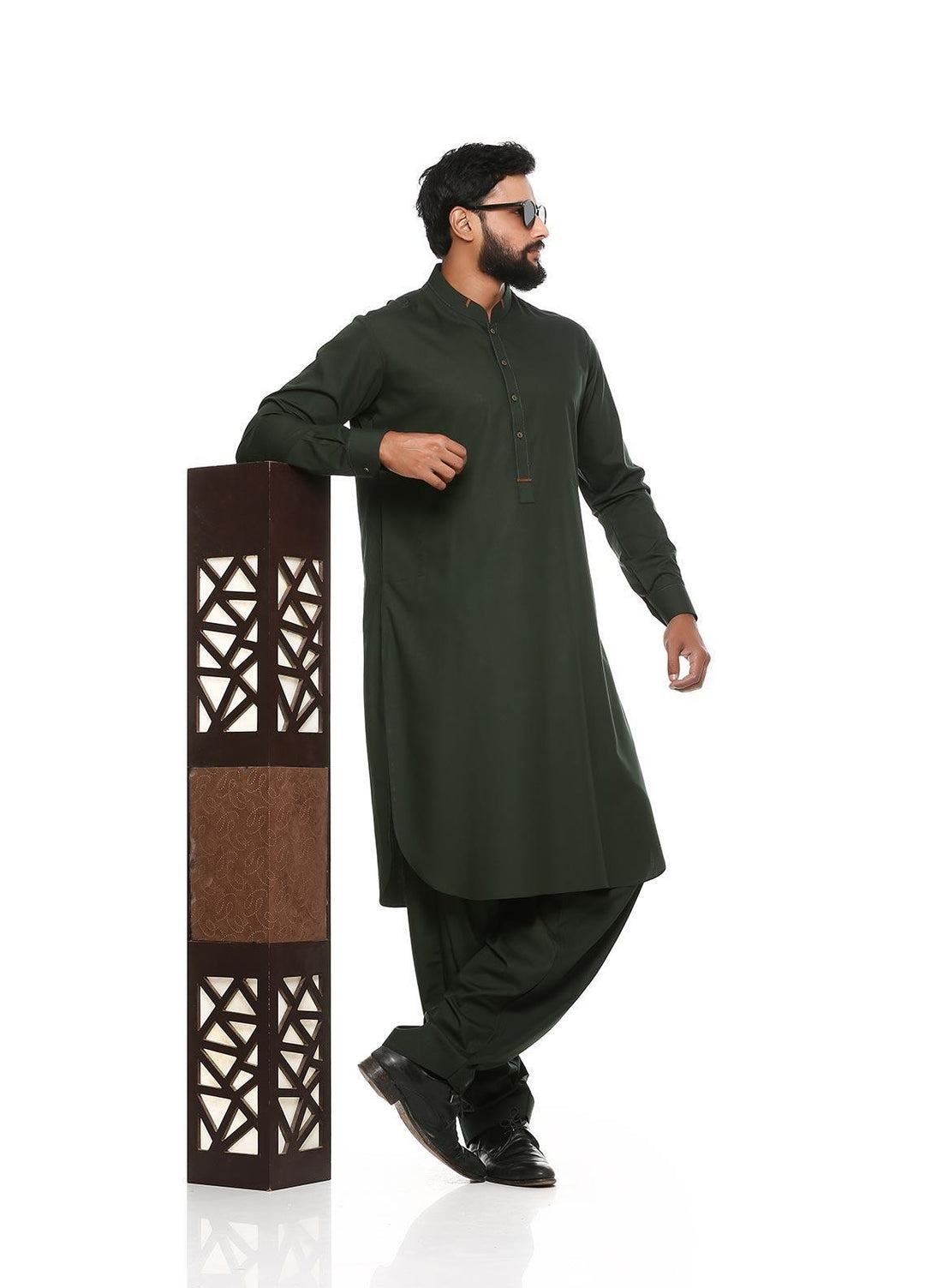 Aizaz Zafar Wash N Wear Formal Kameez Shalwar for Men -  D-685 Dark Green