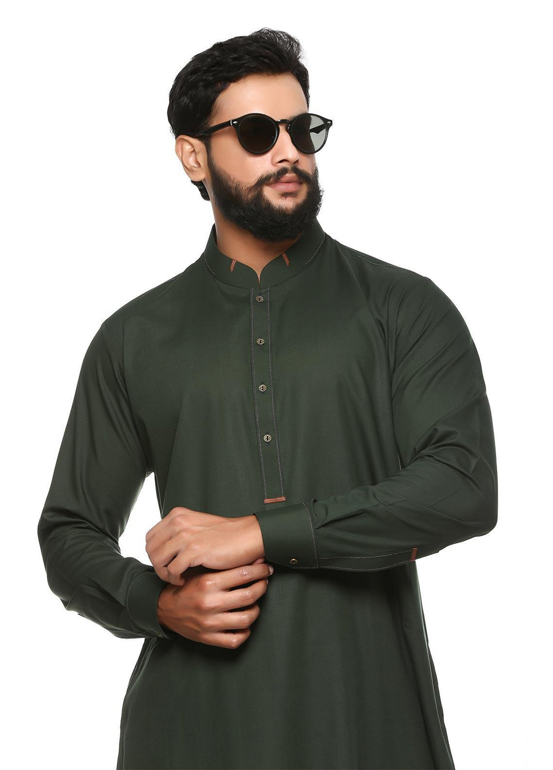 Aizaz Zafar Wash N Wear Formal Kameez Shalwar for Men -  D-685 Dark Green
