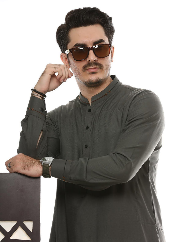 Aizaz Zafar Wash N Wear Formal Men Kameez Shalwar -  D-685 Grey