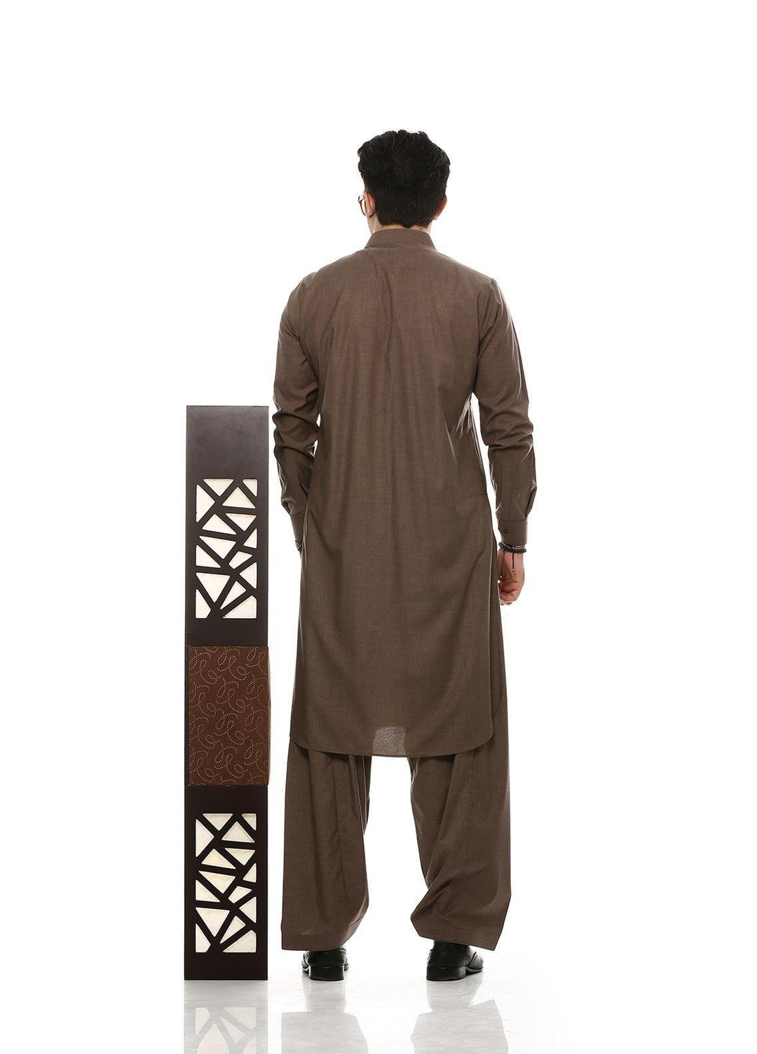 Aizaz Zafar Wash N Wear Formal Men Kameez Shalwar -  D-685 Brown