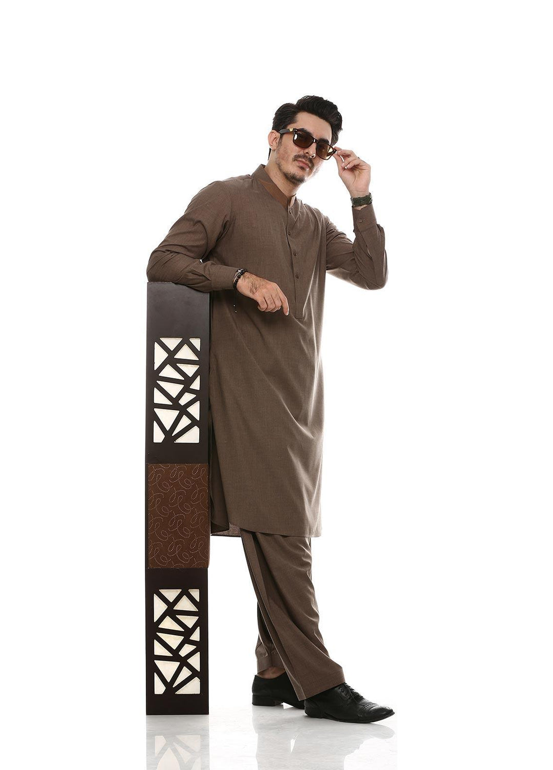Aizaz Zafar Wash N Wear Formal Men Kameez Shalwar -  D-685 Brown