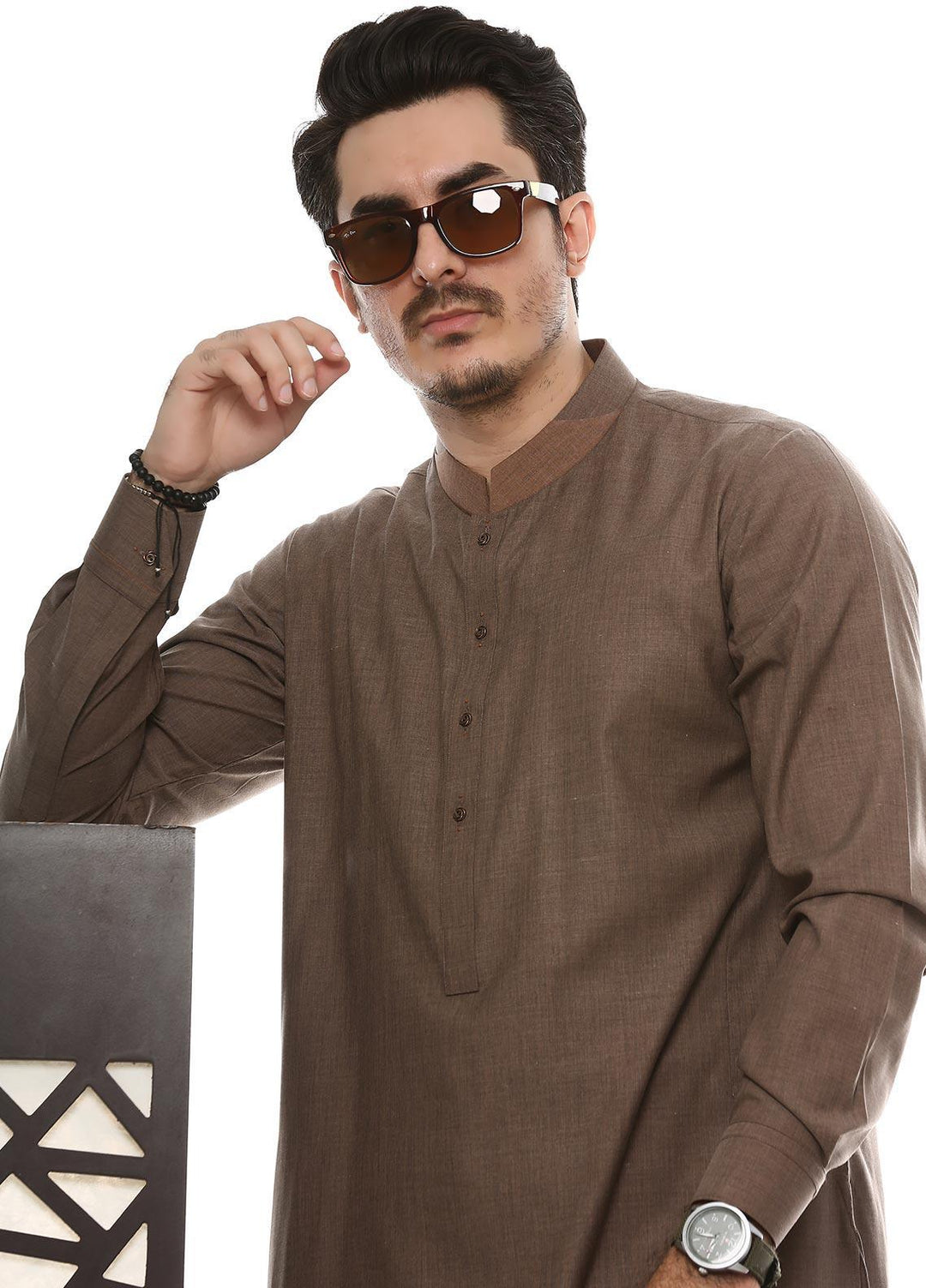 Aizaz Zafar Wash N Wear Formal Men Kameez Shalwar -  D-685 Brown