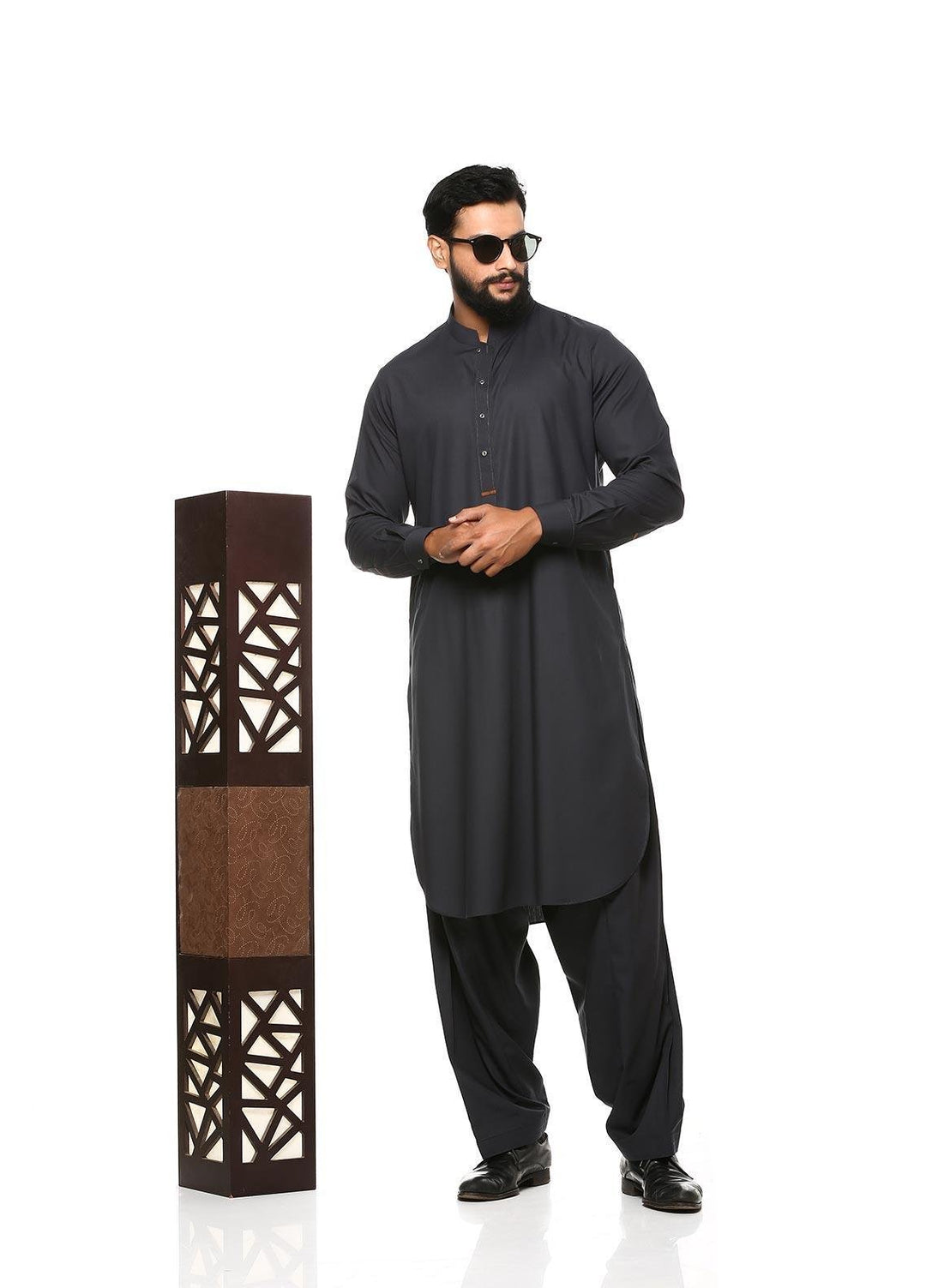Aizaz Zafar Wash N Wear Formal Men Kameez Shalwar -  D-685 Dark Grey