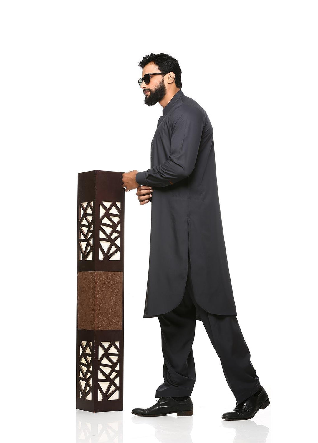Aizaz Zafar Wash N Wear Formal Men Kameez Shalwar -  D-685 Dark Grey