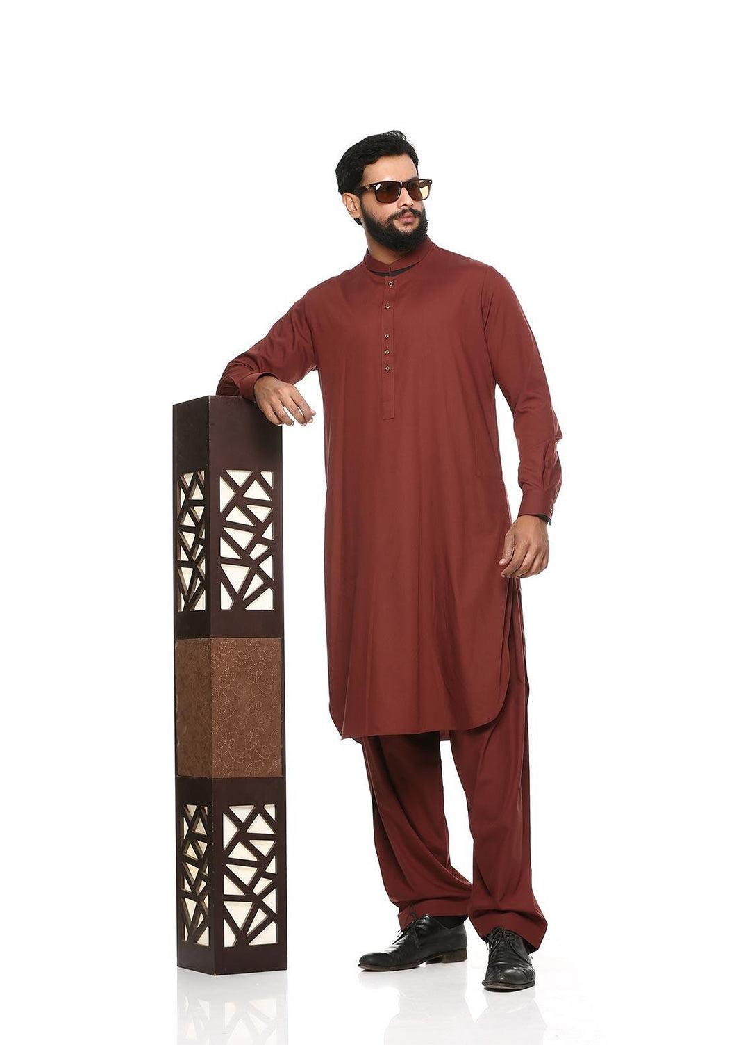 Aizaz Zafar Wash N Wear Formal Kameez Shalwar for Men -  D-685 Brown