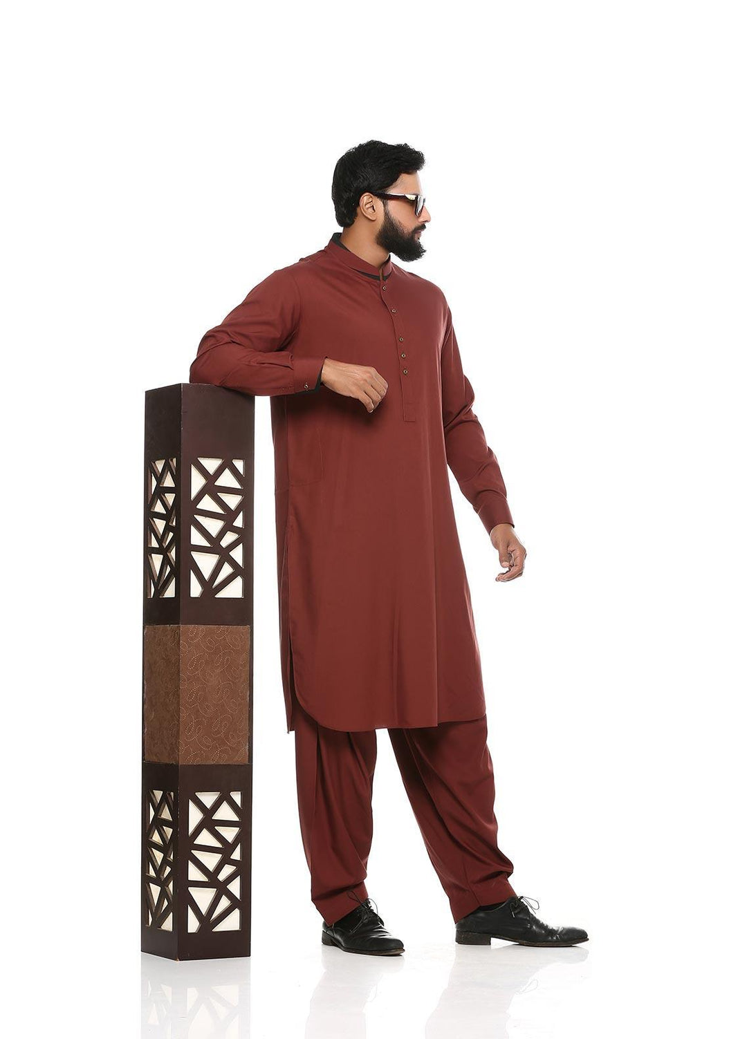 Aizaz Zafar Wash N Wear Formal Kameez Shalwar for Men -  D-685 Brown