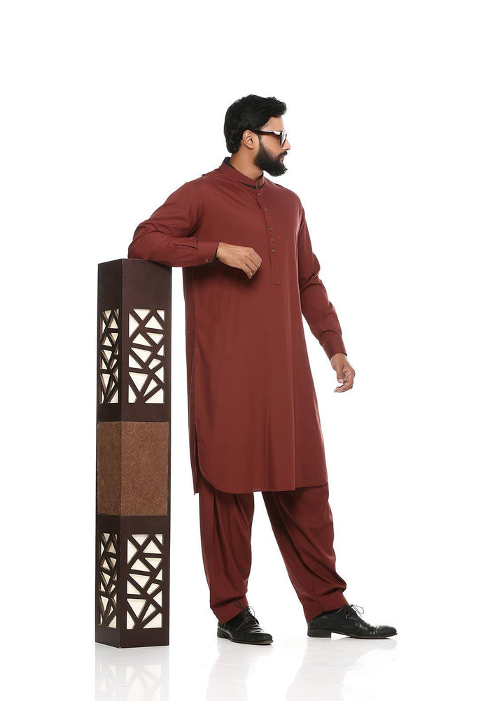 Aizaz Zafar Wash N Wear Formal Kameez Shalwar for Men -  D-685 Brown