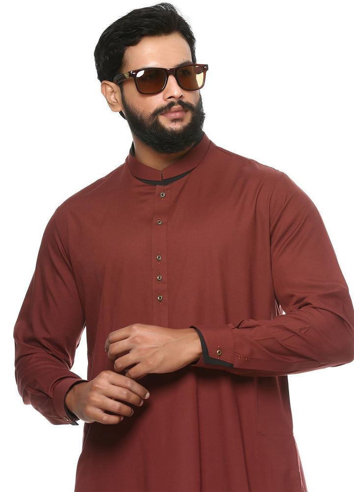 Aizaz Zafar Wash N Wear Formal Kameez Shalwar for Men -  D-685 Brown