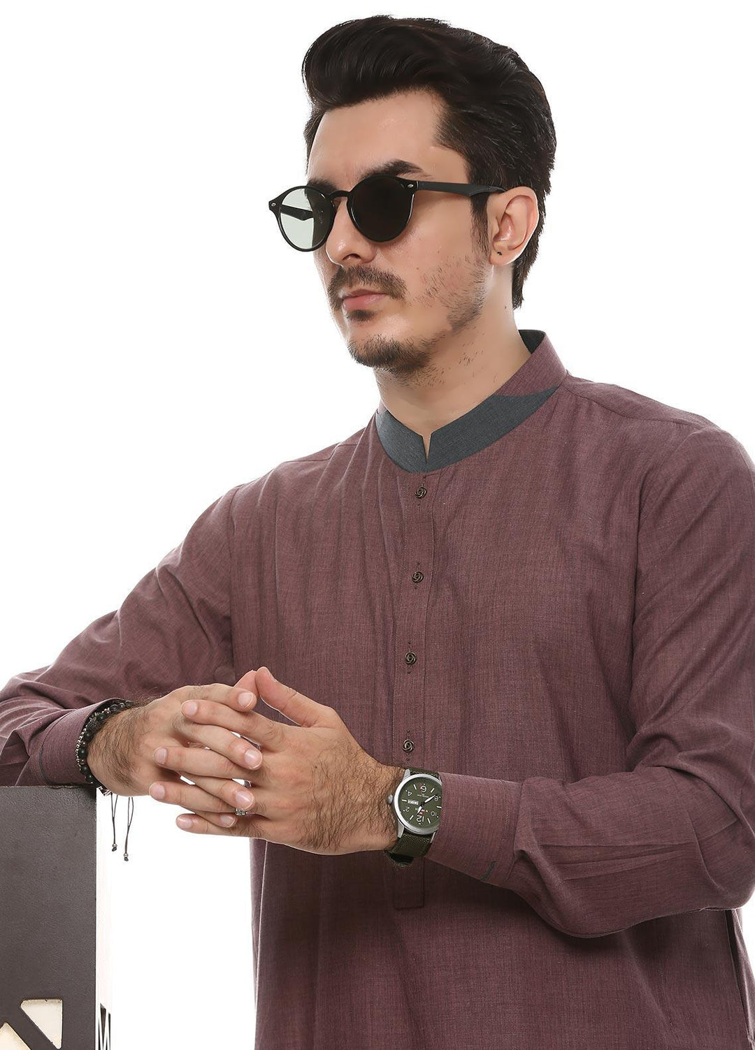Aizaz Zafar Wash N Wear Formal Kameez Shalwar for Men -  D-685 Mouve