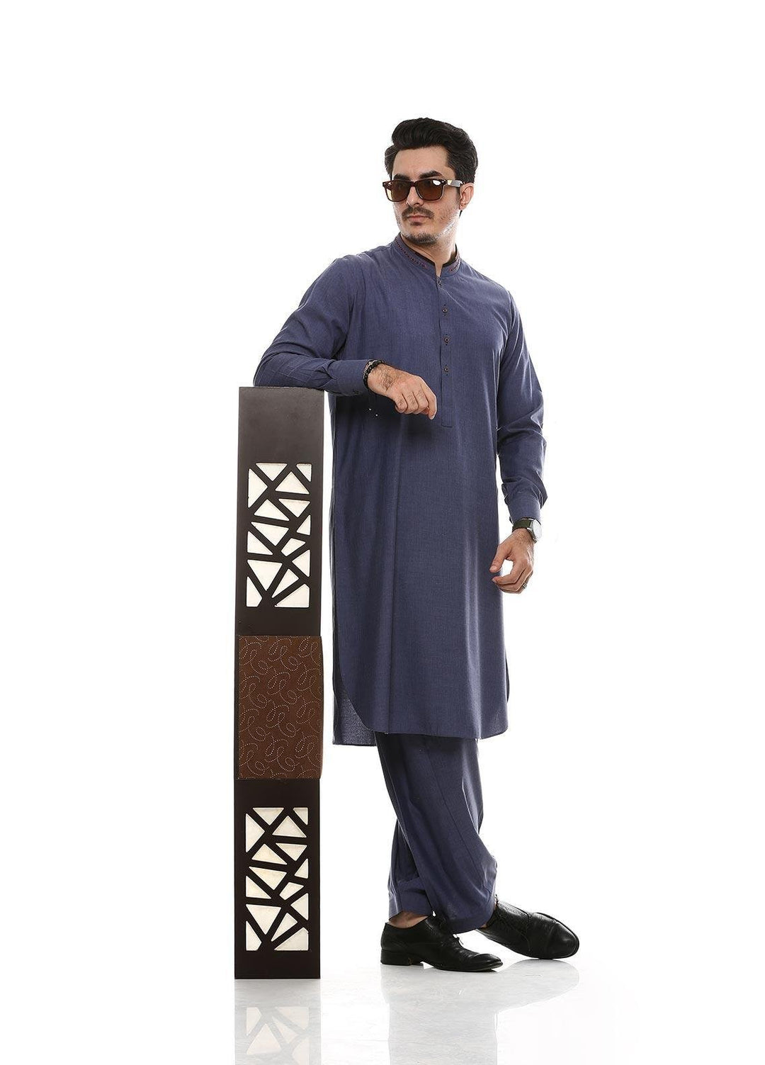 Aizaz Zafar Wash N Wear Formal Men Kameez Shalwar -  D-685 Blue
