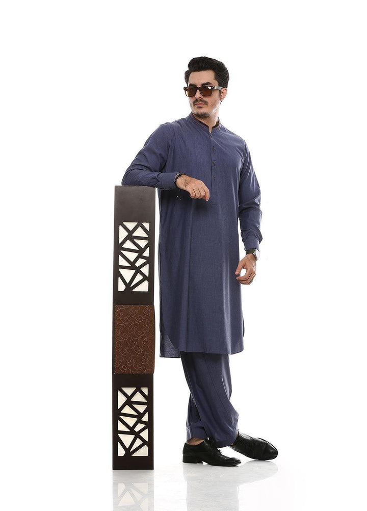 Aizaz Zafar Wash N Wear Formal Men Kameez Shalwar -  D-685 Blue