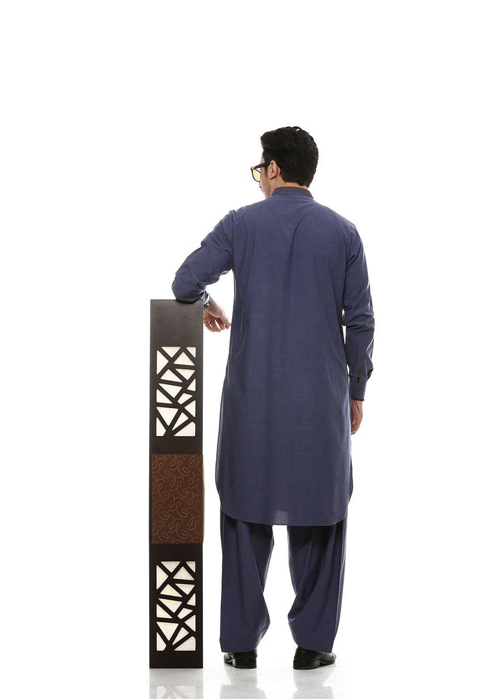 Aizaz Zafar Wash N Wear Formal Men Kameez Shalwar -  D-685 Blue