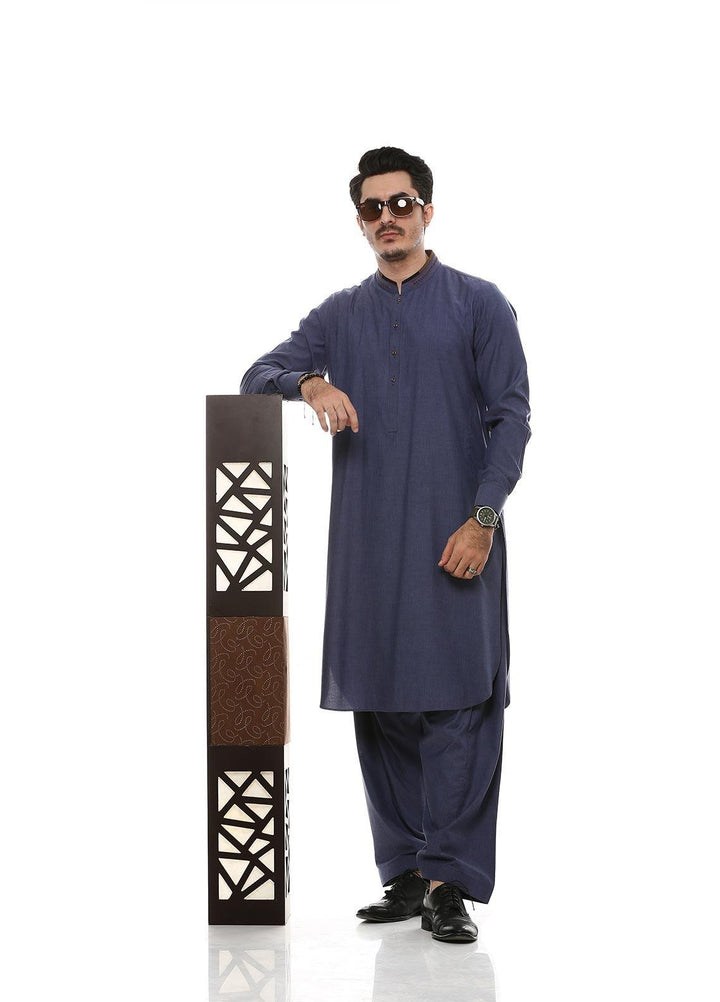 Aizaz Zafar Wash N Wear Formal Men Kameez Shalwar -  D-685 Blue