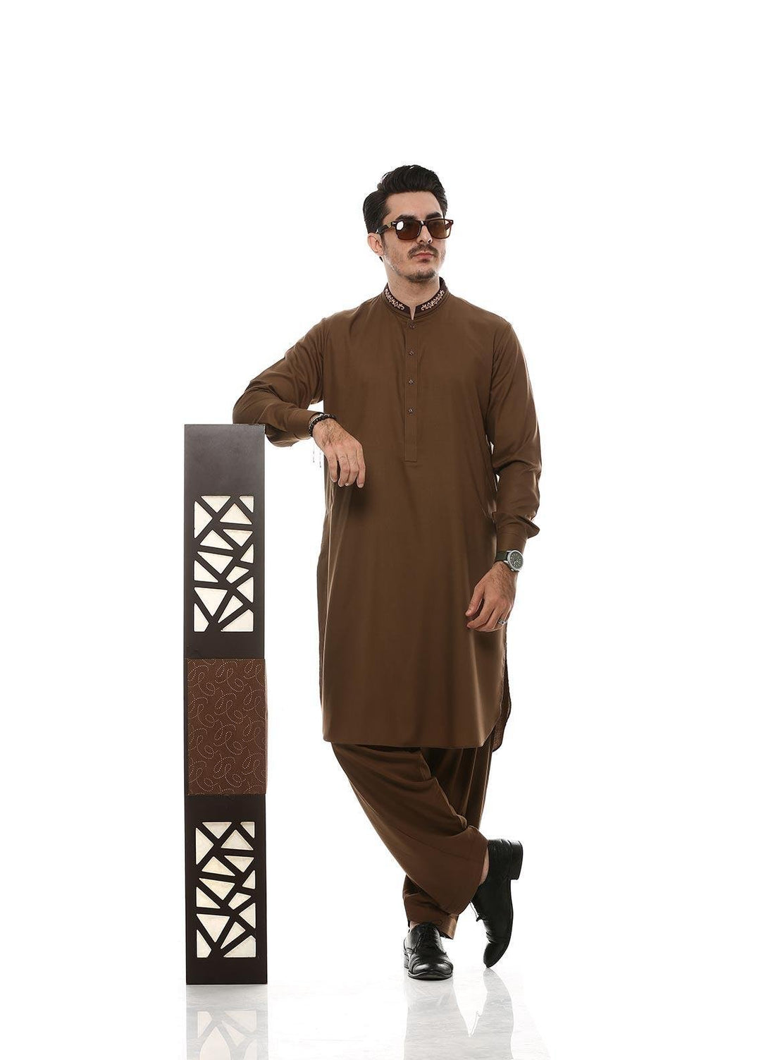 Aizaz Zafar Wash N Wear Formal Kameez Shalwar for Men -  D-685 Brown
